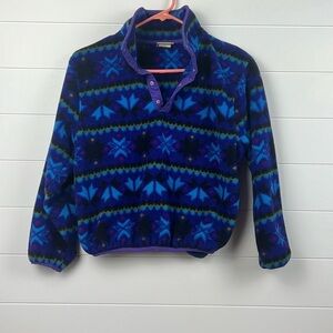 Vintage Ll bean Aztec kids pullover fleece size medium cobalt blue purple